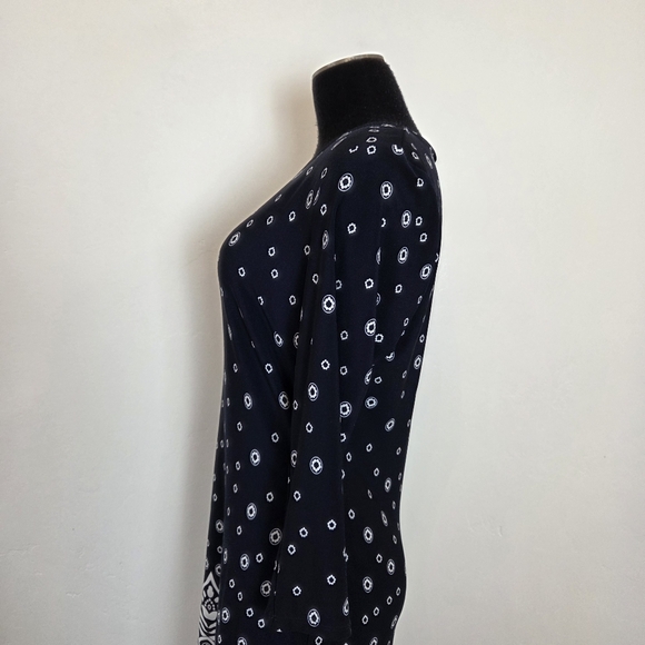 Navy Blue Batik Print Midi Dress Paisley Classic Modest Church School Teacher 6 - Picture 6 of 13